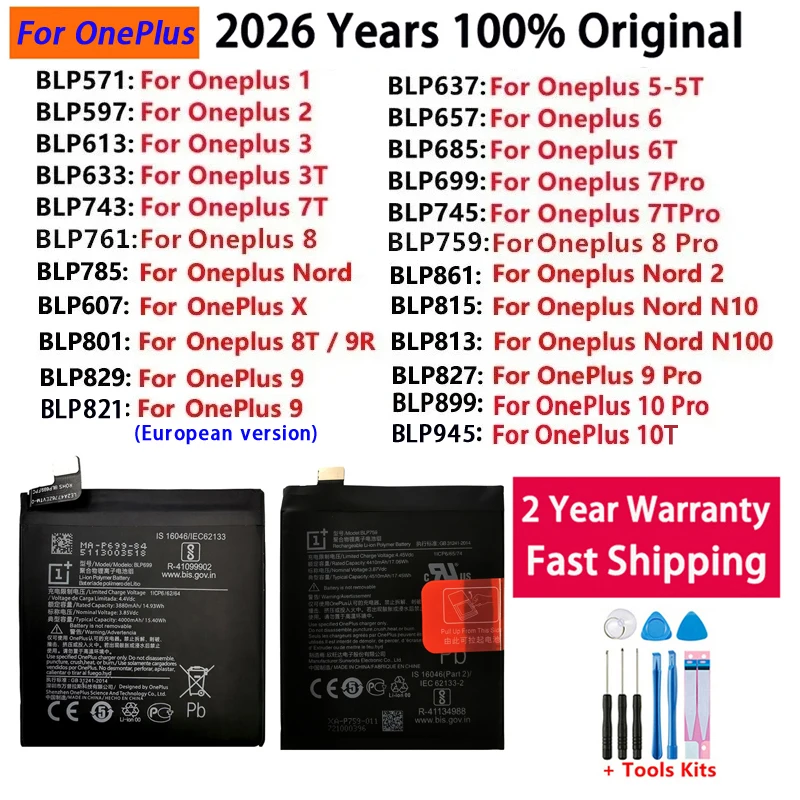 Original Replacement Battery For OnePlus Nord N100 N10 1 2 3 3T 5 5T 6 6T 7 7T 8 8T 9 9R 10T X Pro Plus Batteries