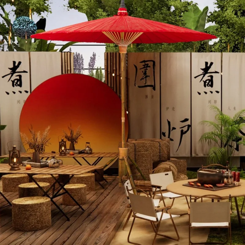 Chinese oil-paper umbrella, tea-making around the stove, outdoor umbrella, outdoor beach parasol, balcony, open-air yard