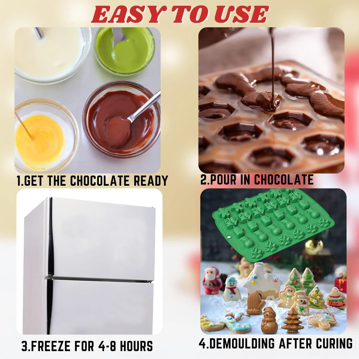 Christmas Silicone Chocolate Mould 5 in 1 BPA Free Biscuit Baking Moulds Candy Fudge Moulds