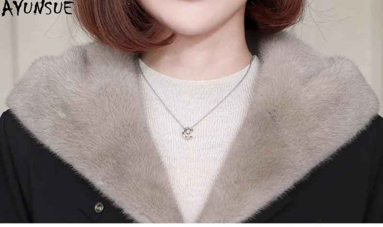 معطف فرو المنك الحقيقي من AYUNSUE للنساء 2025 ملابس شتوية متوسطة الطول بطانة سترة قابلة للفصل معطف فرو حقيقي معاطف نسائية
