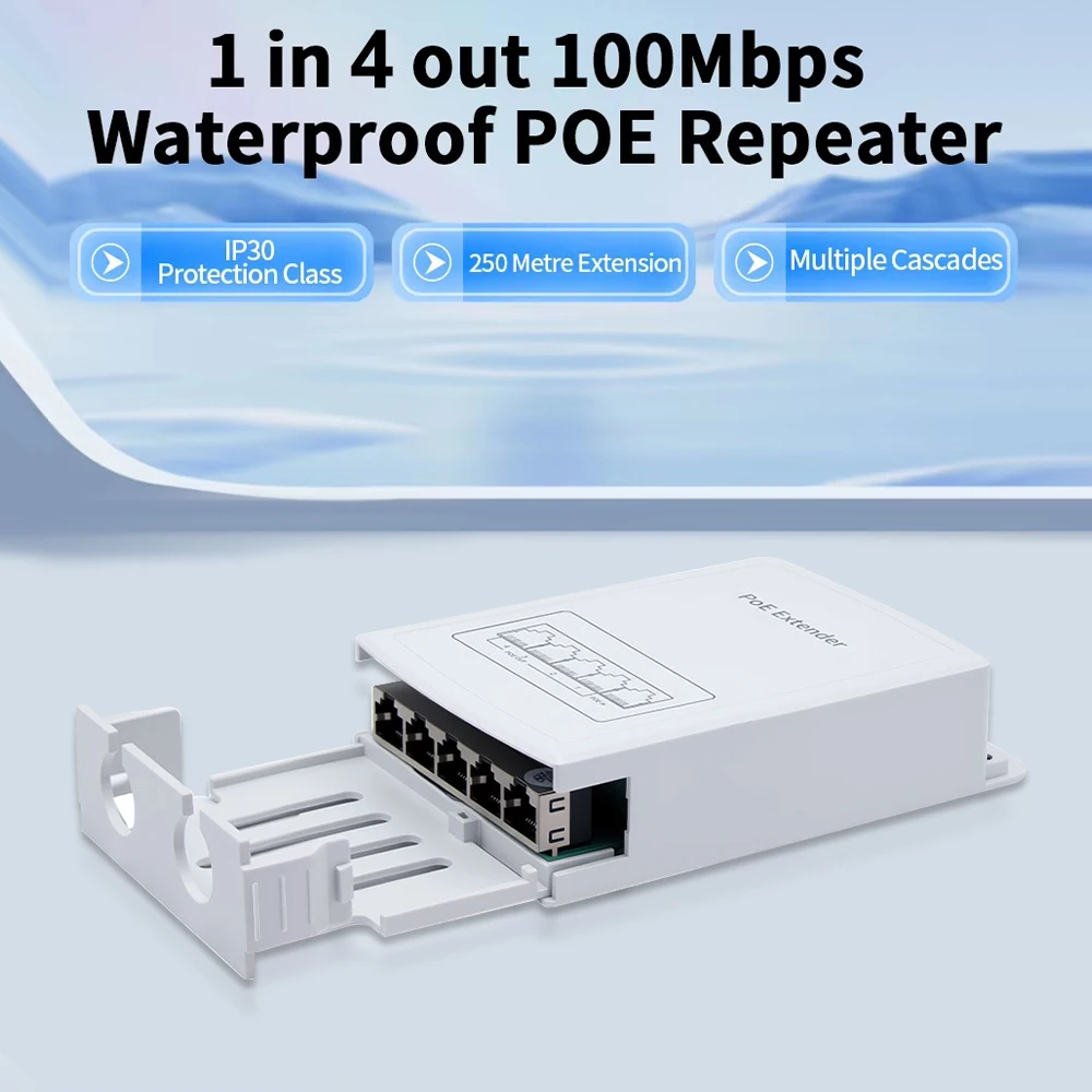 KEBIDUMEI 4/5 Port Waterproof POE Extender 4 Port Repeater 100Mbps Outdoor Network IP55 VLAN for POE Camera Wierless AP