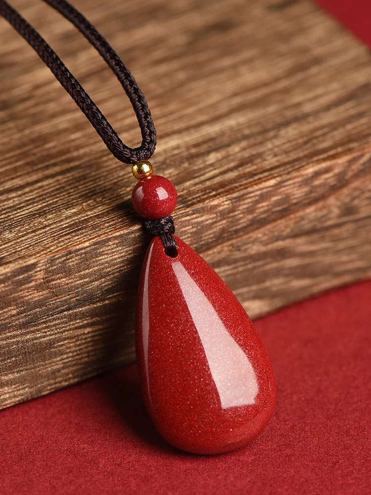 Natural Cinnabar Water Drop Pendant Raw Ore High Content Purple Gold Sand Pendant Benmingnian Dragon Men's and Women's Necklace