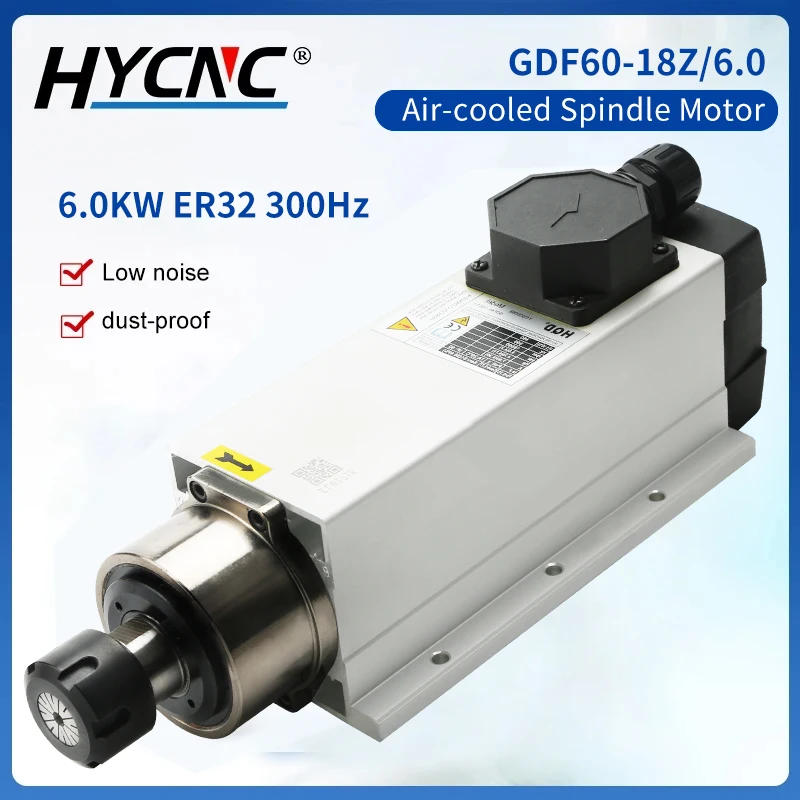 

6KW Square Spindle Motor Air Cooled CNC Woodworking 6000W with 18000rpm ER32 for Router Milling