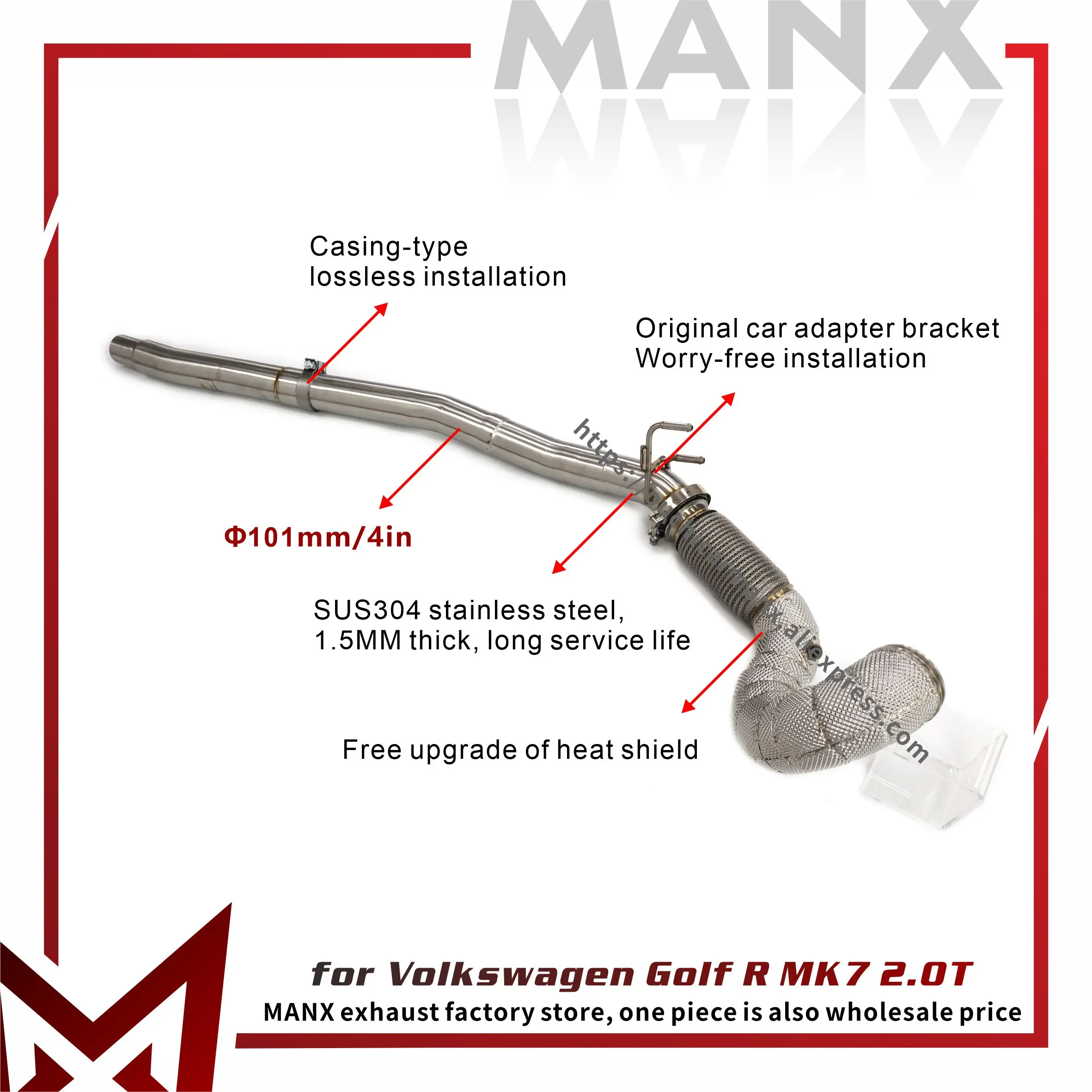 

MANX Downpipe for Volkswagen Golf R MK7 2.0T SUS304 Exhaust system Non-destructive installation Catalytic Converter