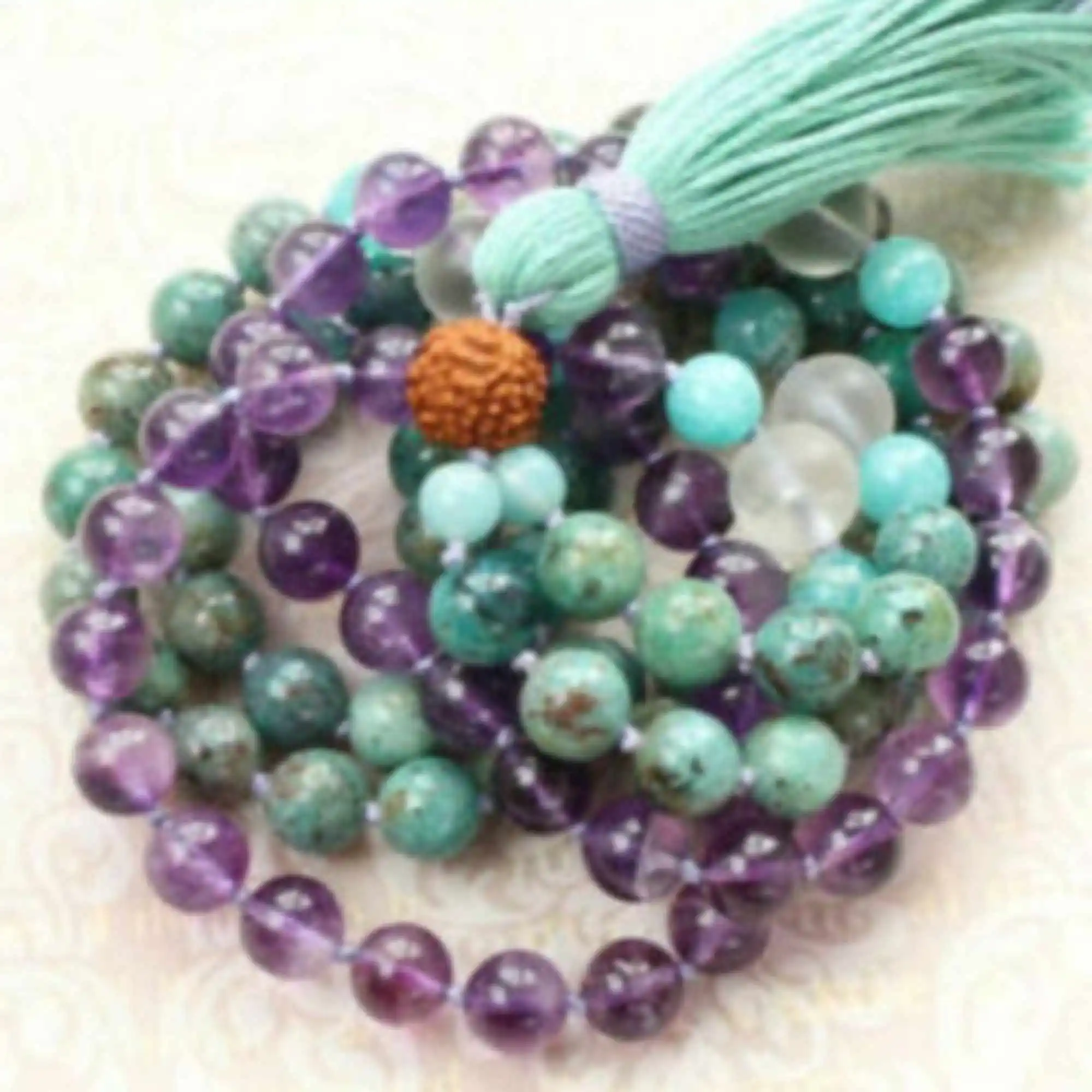 

6mm Natural 108 knot Amethyst Africa Turquoise beads necklace Gift Wood Tranquility Opera length Stone Trendy Gemstone Mala Men