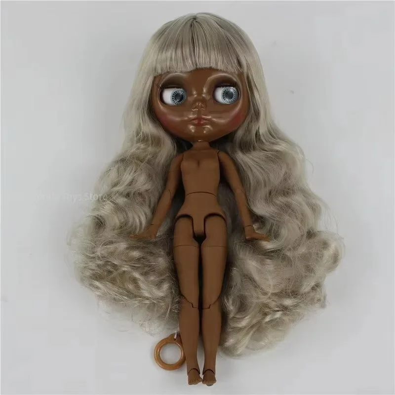 Original Icy Dbs Blythe Bjd Doll 30cm 1/6 Ob24 Posable Joint Body Dark Skin Pink Afro Hairstyle Nude Doll Cute Anime Characte