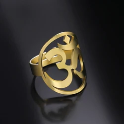 LIKGREAT OM Symbol Buddhism Yoga Ring For Women Stainless Steel Indian Hindu Open Rings Supernatural Spiritual Amulet Jewelry