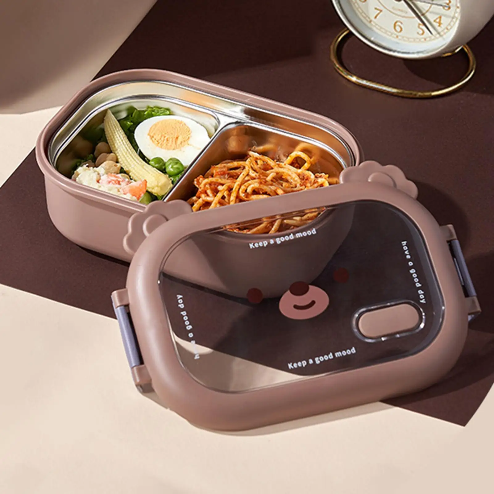 Stainless Lunch Box for Kids Thermal Salad Bowl 1000ml Cute Bear Design Compartment Container for School Work Travel Picnic