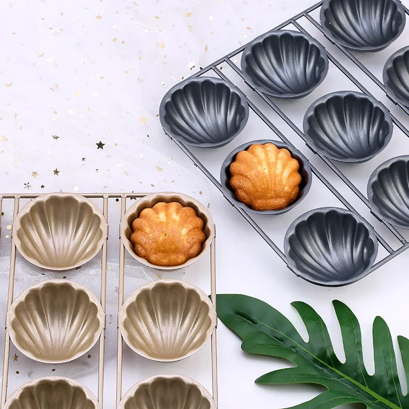 9 Grids Carbon Steel Golden Shell Scallop Mold DIY Cookies Cake Mold Madeleine Pan Baking Tray Bakeware for Kitchen Pastry Tools