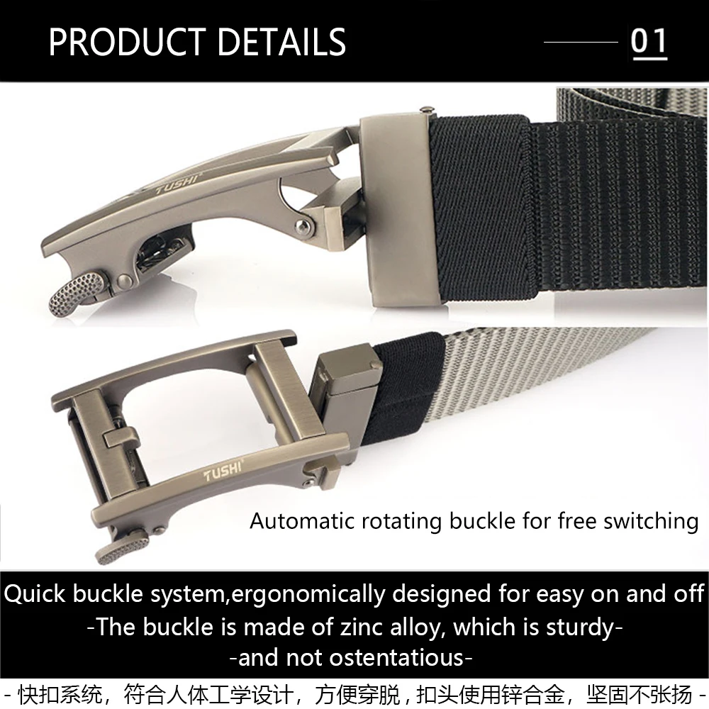 TUSHI Metal Automatic Buckle Canvas Men Belt Thick Nylon Jeans Pants Belt Casual Outdoor Multifunctional Tactical Male Belts