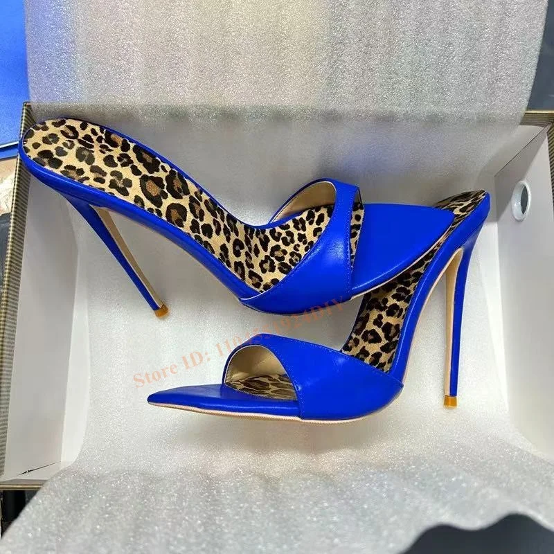 

Женские шлепанцы на каблуке 12 см, туфли на высоком каблуке с острым носком на шпильке, леопардовые сандалии без шнуровки внутри, лоскутные неглубокие модельные туфли