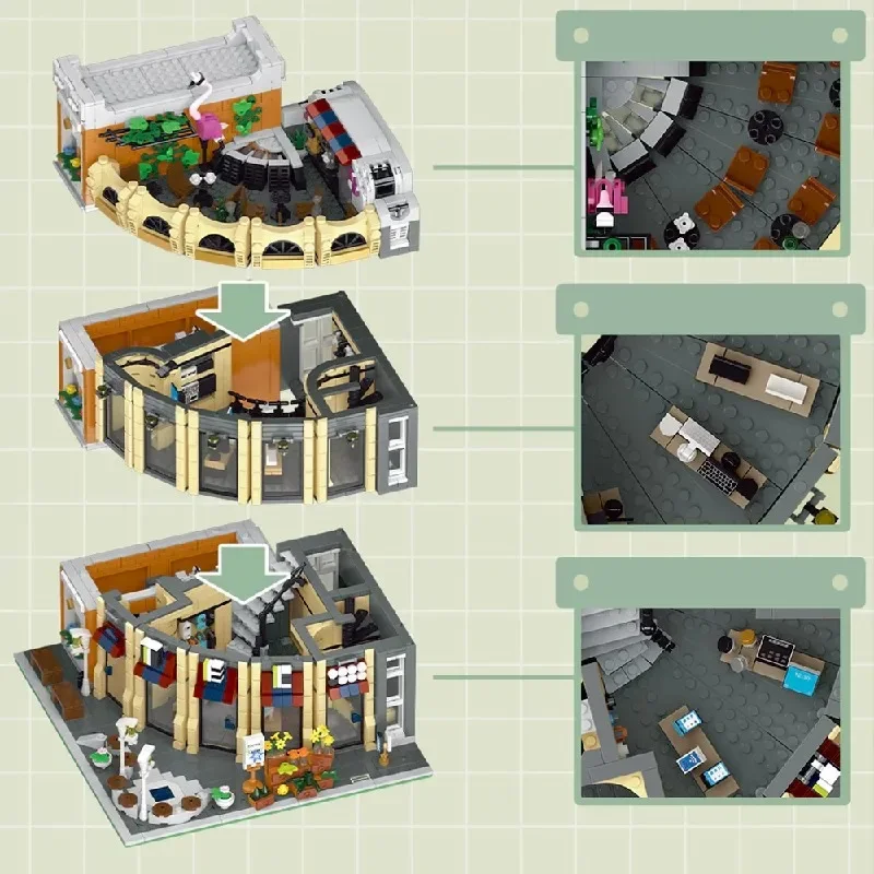3231PCS Creativo Esperto MOC Angolo Rotondo Negozio Building Blocks Città Street View Negozio di Stile Europeo Modello Modulare Giocattoli Per Bambini Regalo