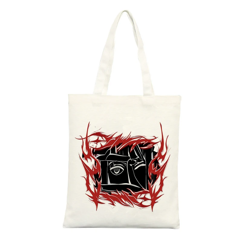Canvas Tote Bag with Abstract Eye and Flame Graphic, Urban Style for Casual Daily Use