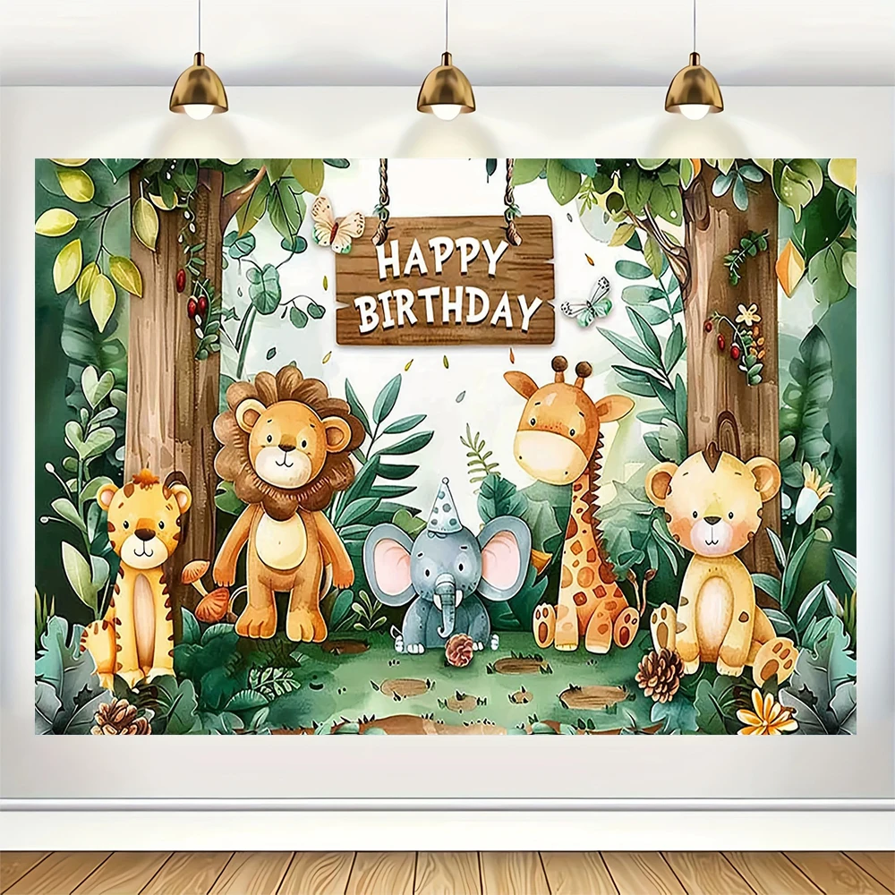 Jungle Animal Safari Party Backdrop Kid 1st Happy Birthday Party Shoot Photography Background Newborn Baby Shower Decor Banner