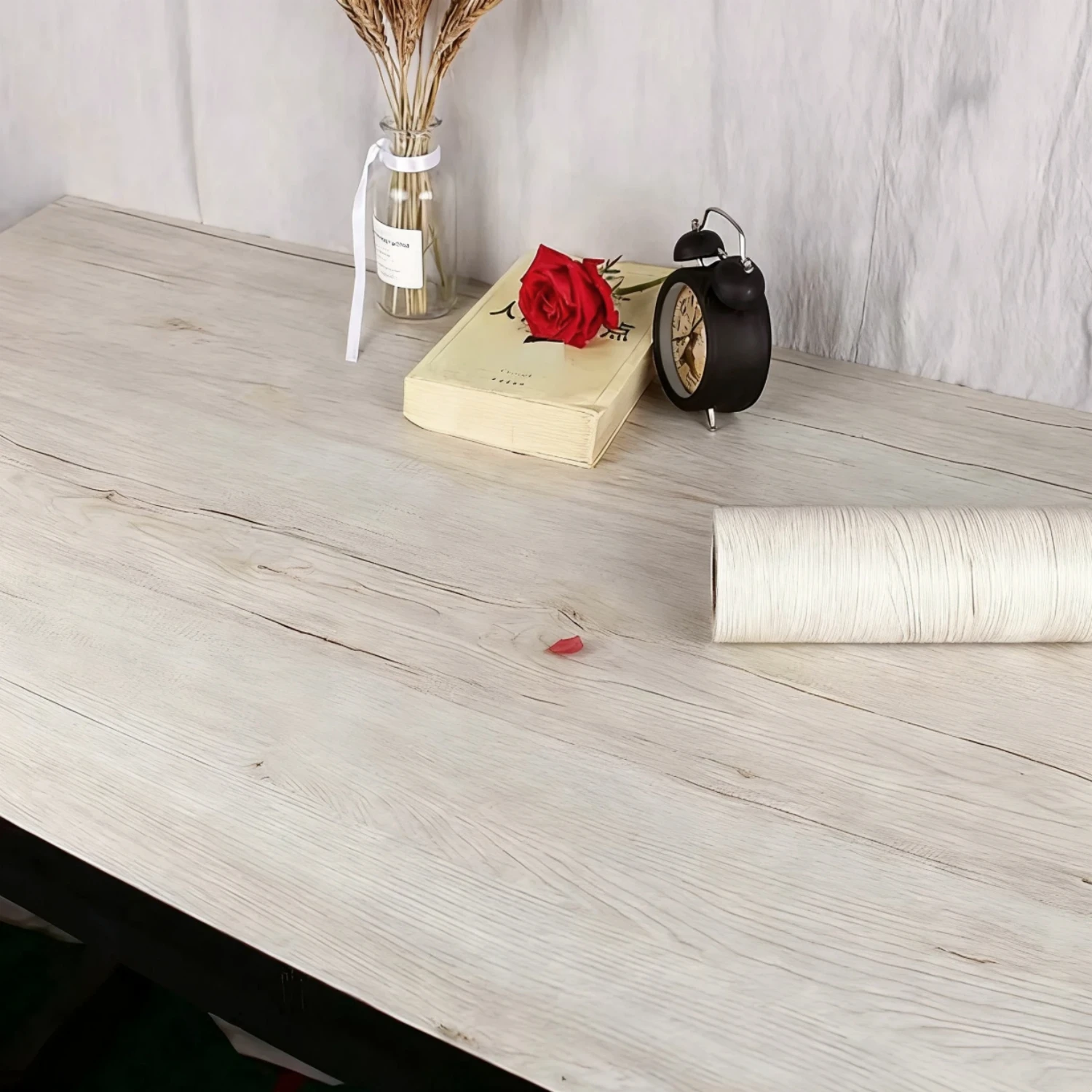 Vinyl Oil-Proof Wood Grain Sticker Self-Adhesive Wallpaper for Kitchen Countertop Furniture Cabinet Table Wall Renovation DIY