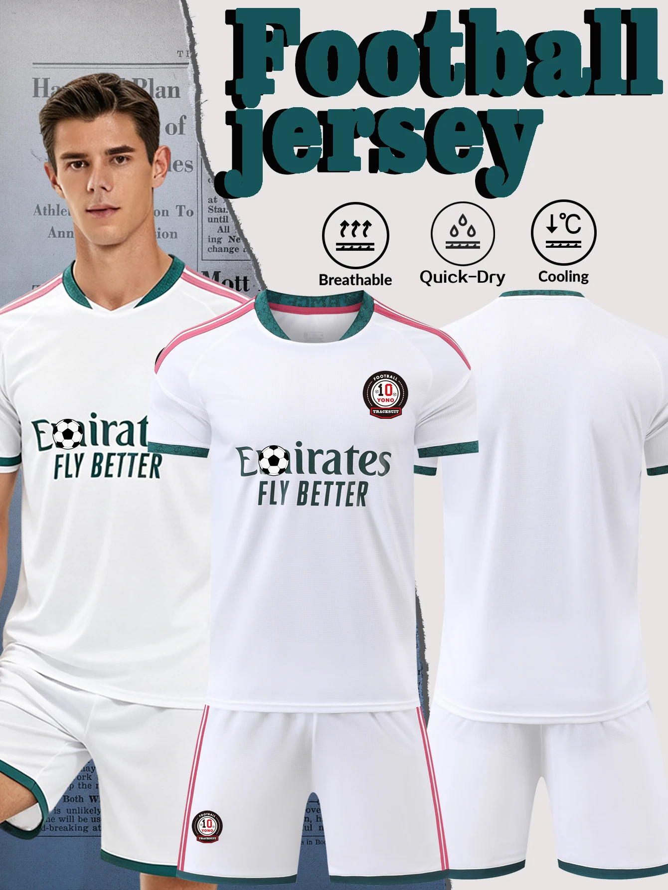 Conjunto de Camisa de Futebol Masculina Branca, Uniforme de Futebol Respirável, Camisa de Manga Curta, Calções e Meias, Kit para Treinamento e Jogo de Equipe Adulto