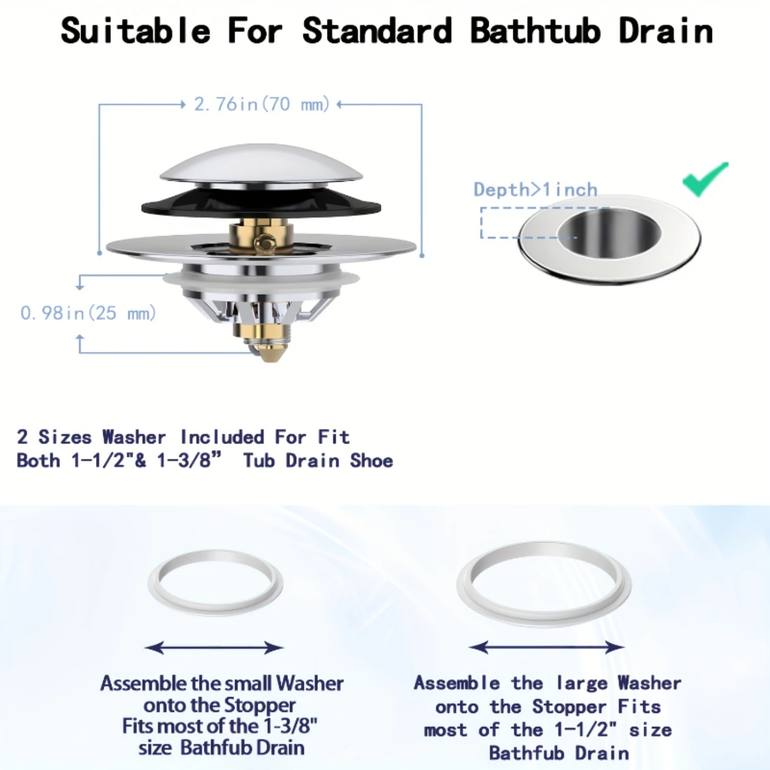 Rolha de drenagem de banheira premium com coletor de cabelo - Filtro anti-entupimento - Drenagem perfeita - Fácil instalação e limpeza