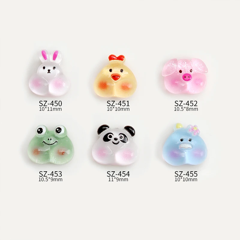 10pcs Cartoon Animal Bears Nail Decorations Resin Panda Rabbit Nail Rhinestones Cute 3D Nail Drill Manicure DIY Nail Jewelry