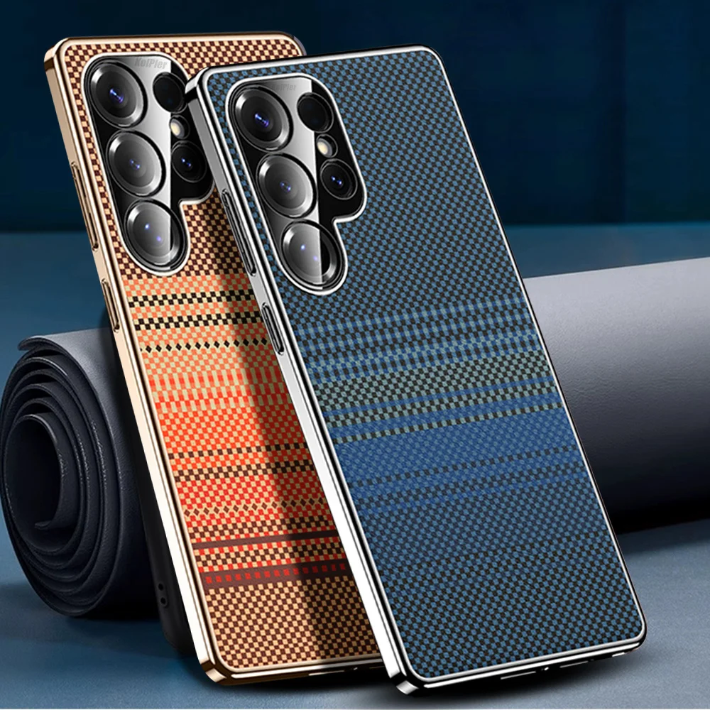 

PU Leather Case For Samsung Galaxy S25 24 S23 Ultra Luxurious 3D texture Slim Soft Edge Plating Cover All-inclusive Protection