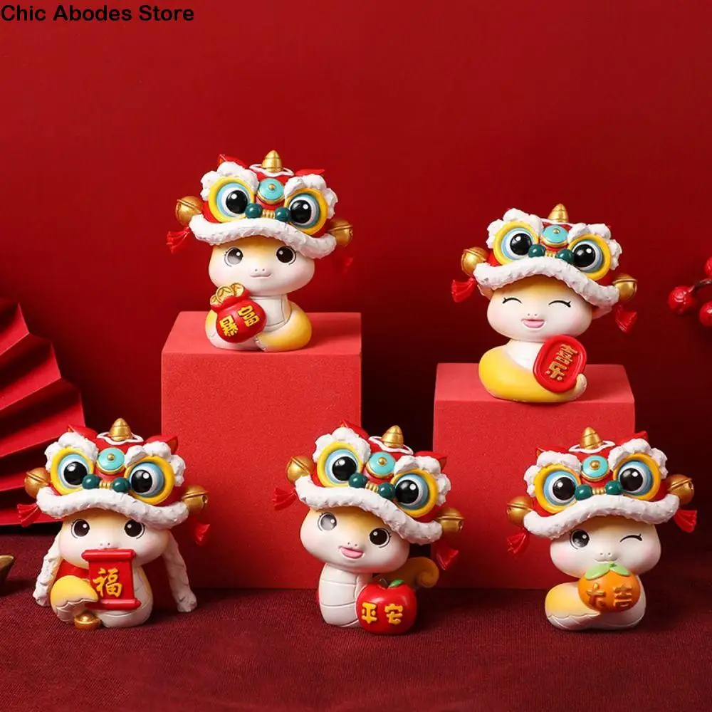 

Creative Cartoon Snake Figurines Year of The Snake Chinese Style Lucky Snake Figurine Resin Awake Lion New Years Decor