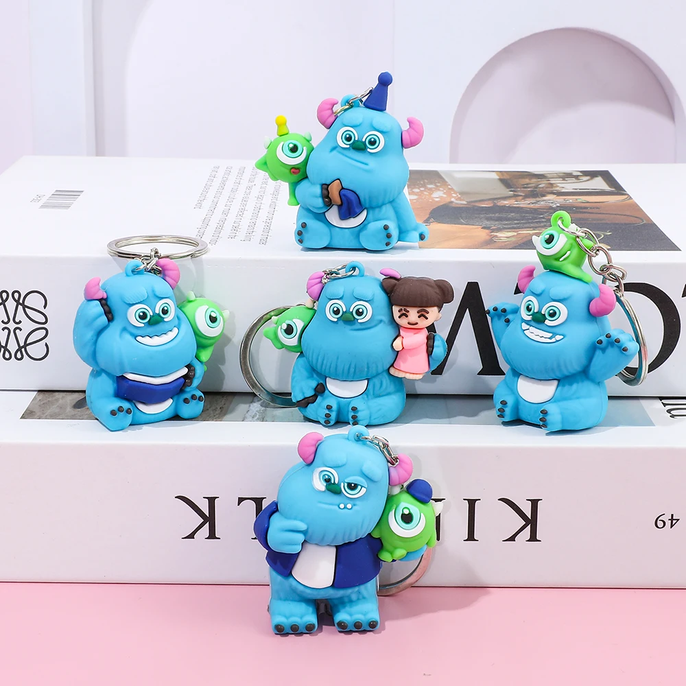 5PCS Cute Cartoon Disney Monsters University Mike James Keychain Car Bag Pendant Keyring Gift for Kids Friends Accessories Whole