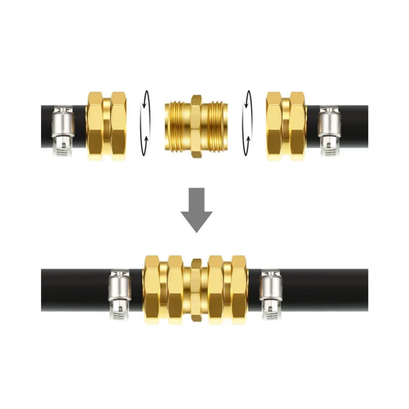 2pcs Garden Hose Adapter 3/4 Inch Brass Double Male Quick Connector