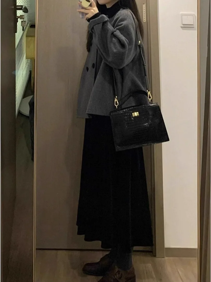 

Женское шерстяное пальто ey, корейская версия Hepburn Wind Thiened, зимняя верхняя одежда, круглая застежка на одной пуговице