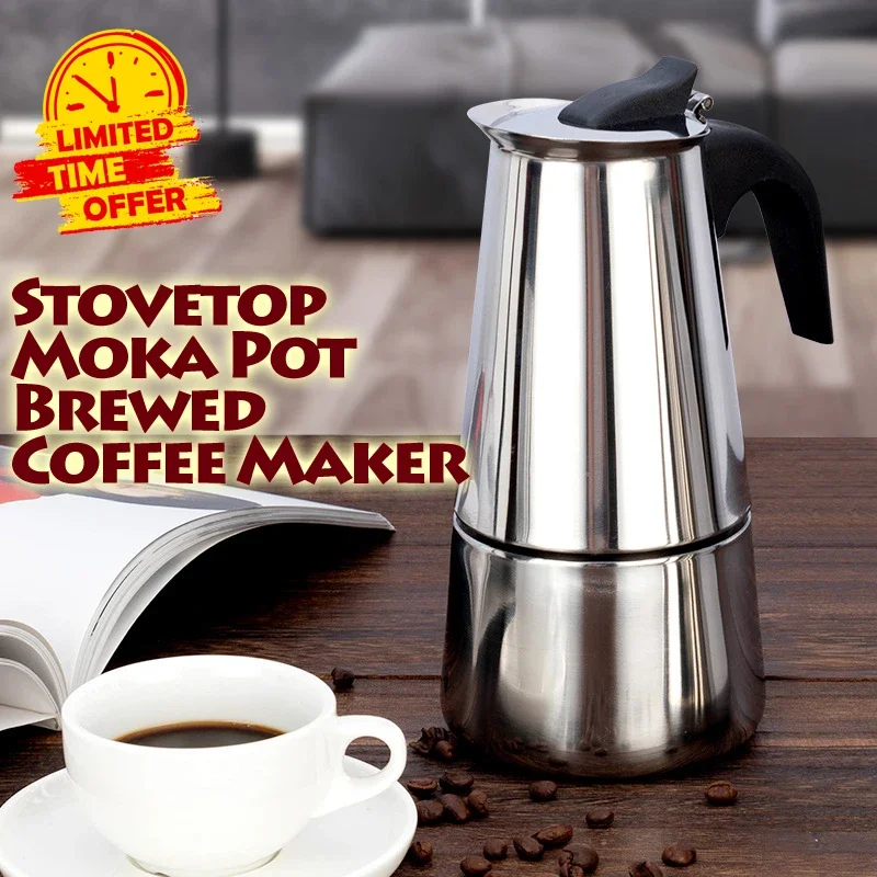 Coffee Maker Machine Moka Pot American Latte Electric Burner Italian French Press Percolator Brew Kettle Stovetop StainlessSteel