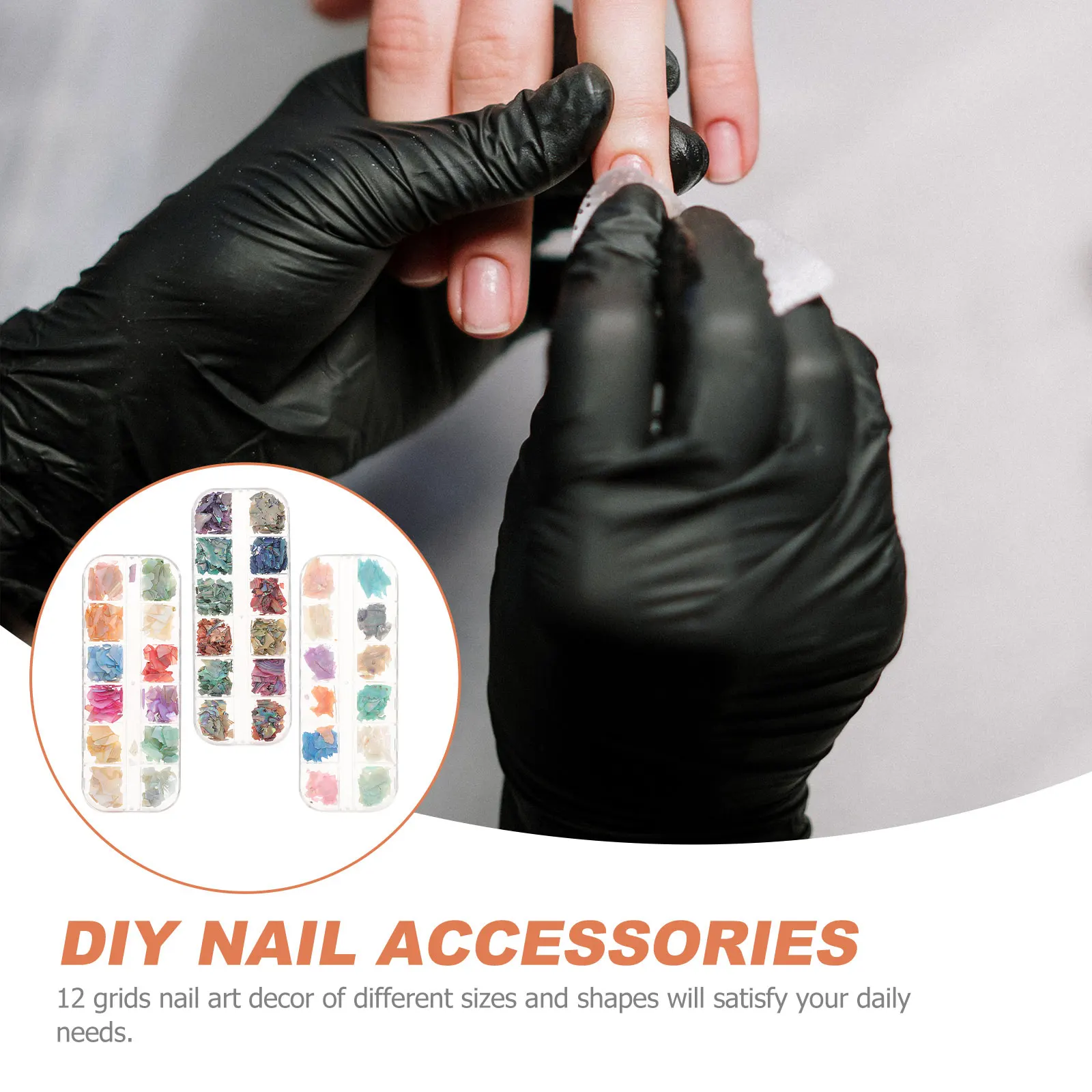 3 cajas de 12 rejillas para decoración de uñas, parche de brillo Irregular, abalorio para manicura, escamas de concha, pegatinas para uñas, accesorios de manicura
