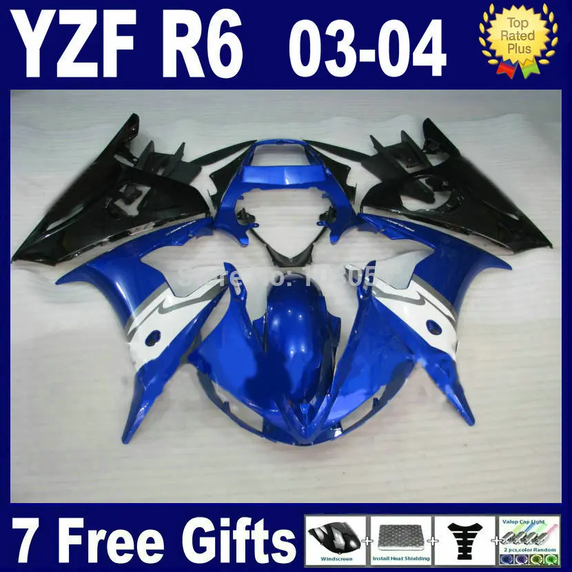 Custom motorcycle Road fairing kits For Yamaha 03 04 05 R6s blue black plastics YZF R6 2003 2004  aftermarket Fairings parts k