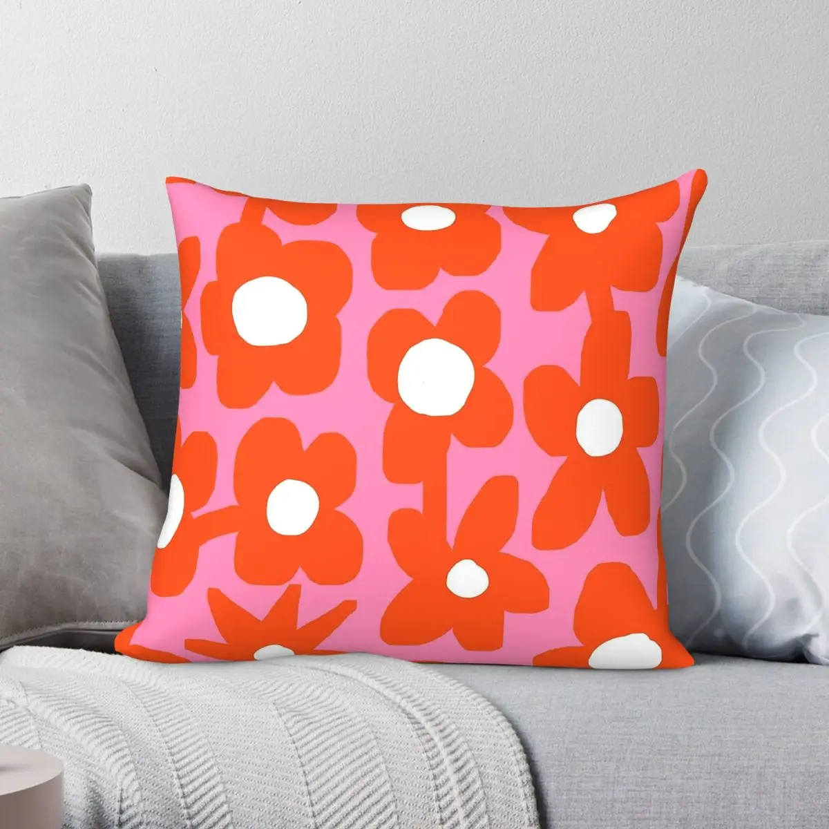 Iconic Flowers Hot Pink Orange Square Pillowcase Polyester Linen Velvet Pattern Decorative Pillow Case Bed Cushion Cover 45x45