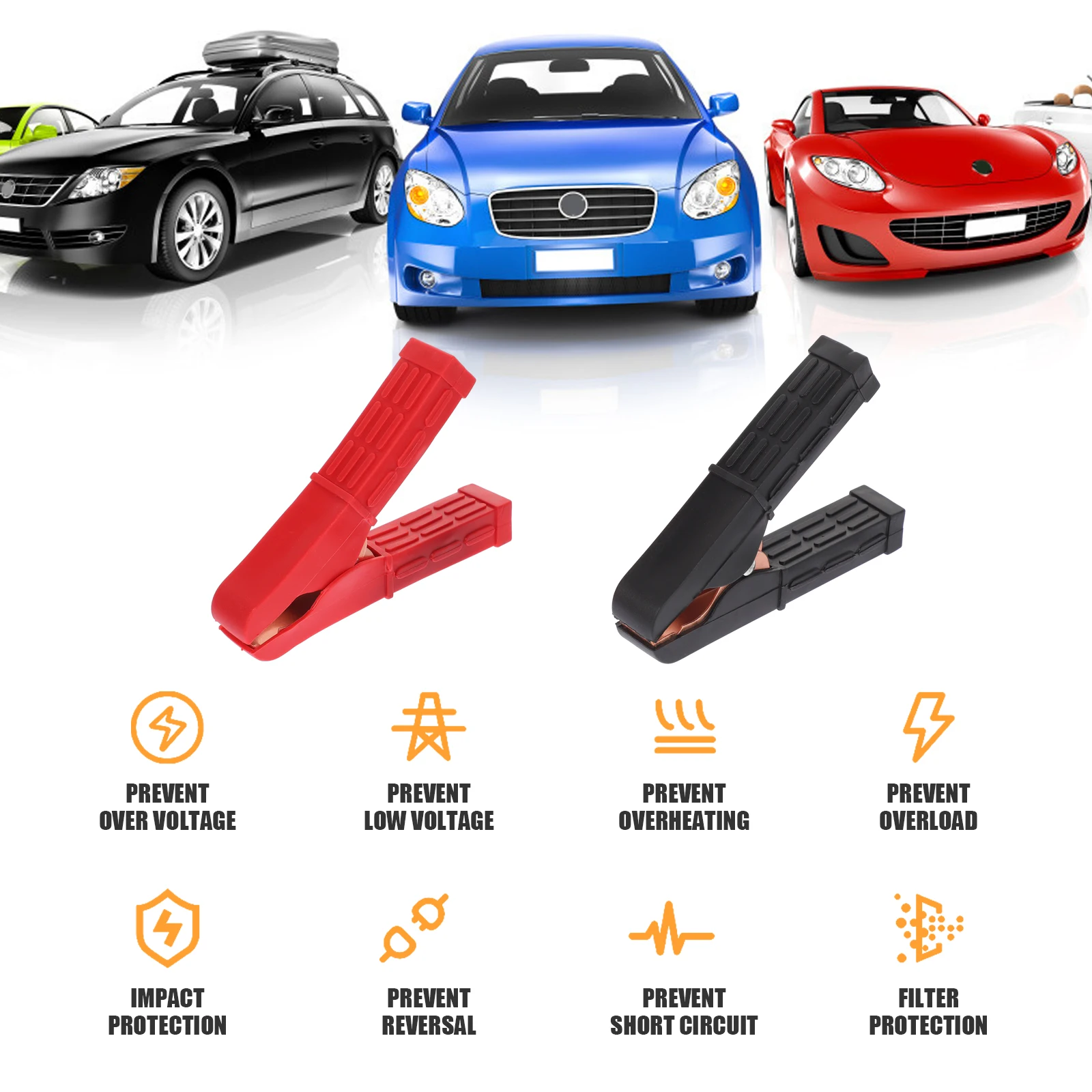 

2pcs Charging Clamps 200A Red Black Copper Plated Car Alligator Clips Truck Compatibility Quick Starts