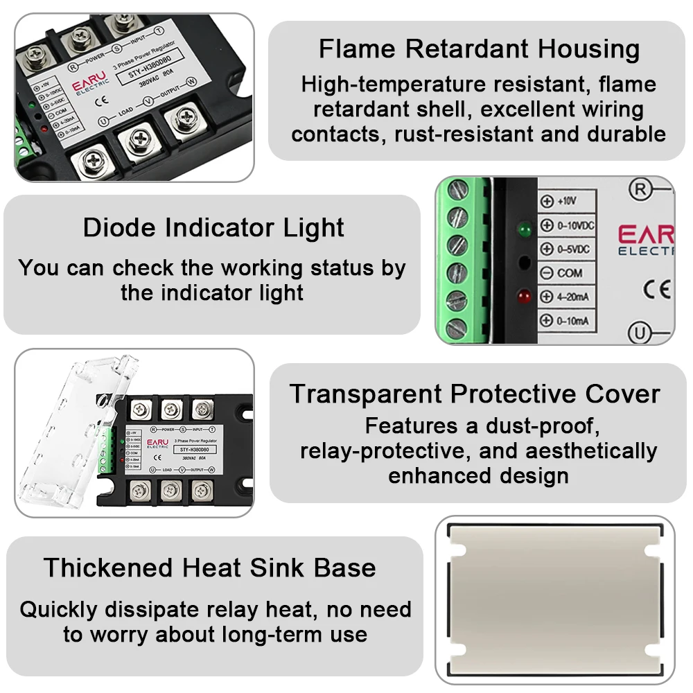 Three Phase Solid State Relay Voltage Regulator Module Power Regulator Thyristor AC380V  25A-400A SSR Fully Isolated Intelligent