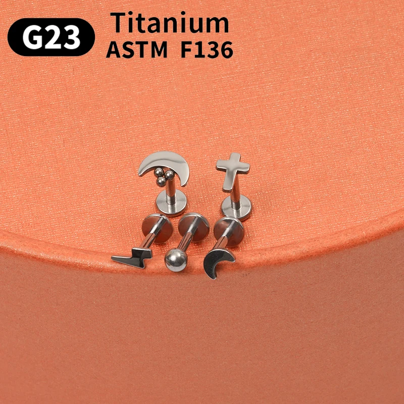 G23 Titanium Pircing stud earring for women Cartilage Helix Earrings Labret Jewelry Heart & Moon Lightning small Stud