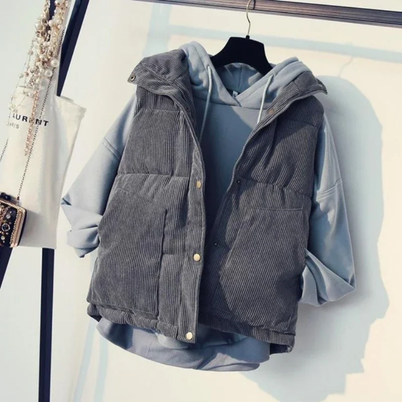 

Women Warm Coat Turn-down Collar Zipper Sleeveless Jacket Overcoat Loose Female Waistc New Winter Corduroy Vest Cotton Vest