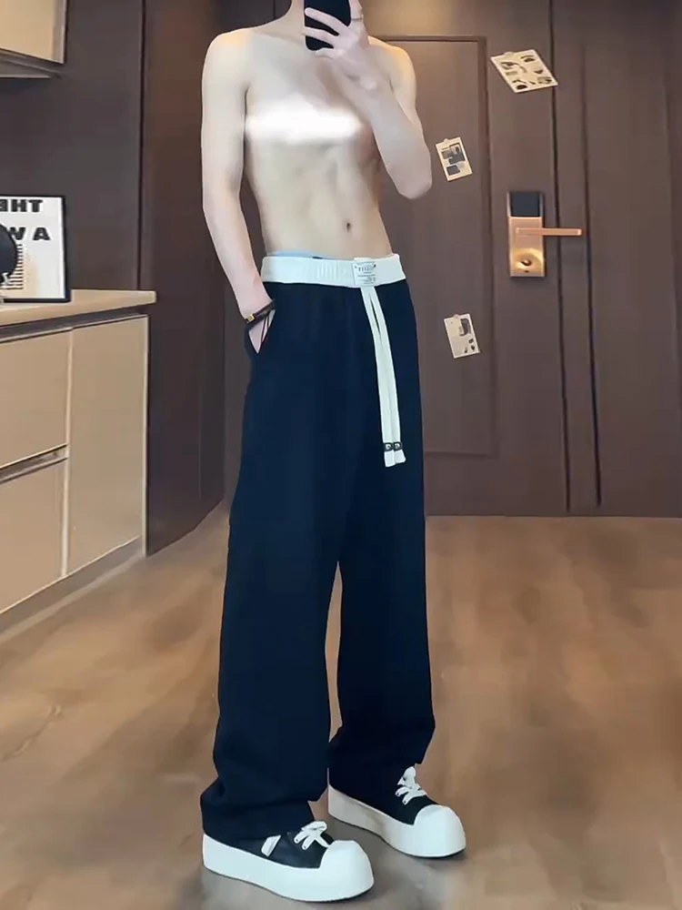 

Мужские широкие брюки в американском стиле с изогнутым кроем, свободные, струящиеся, спортивные, повседневные, длинные, для весны и осени, в стиле lazy style