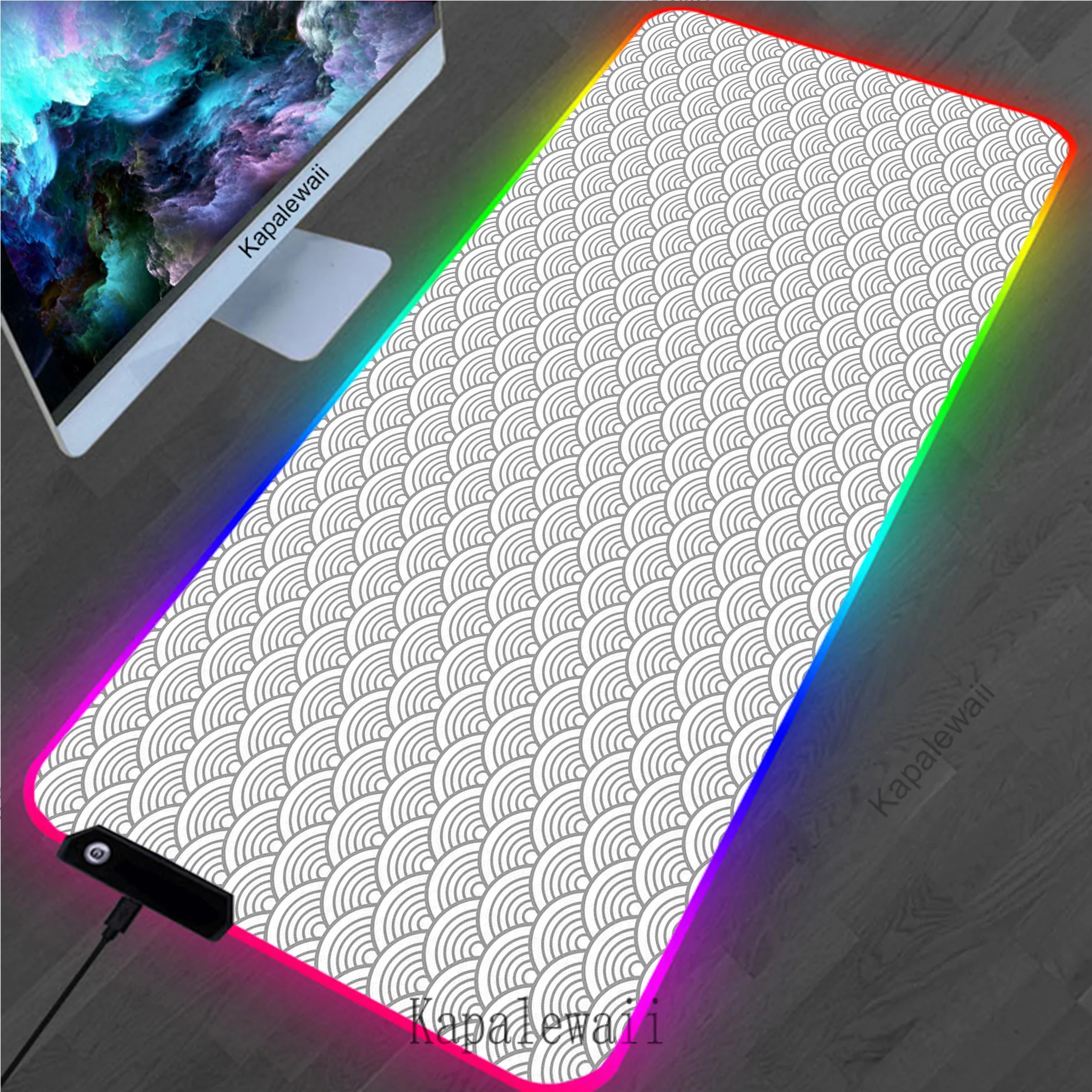 RGB LED Black And White Line Large Mousepad XL Notebook Office Mouse Pad Gaming Carpet Locking Edge Mouse Mat Game Keyboard Pads