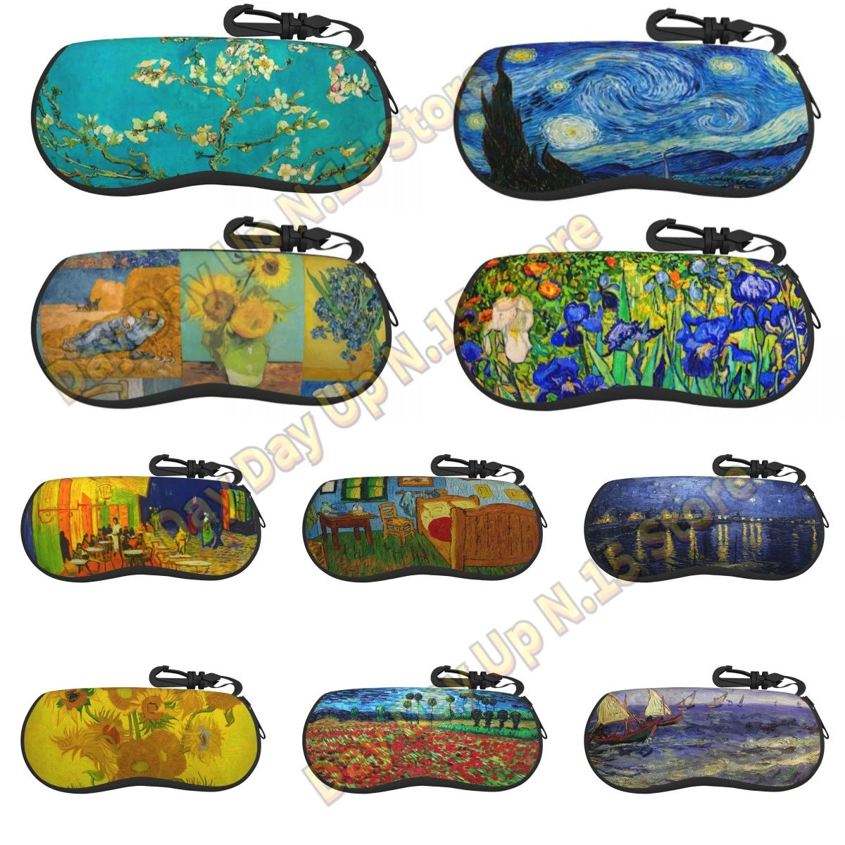 

Van Gogh Horizontal Glasses Case Almond Tree Floral Art Trend Daily Sunglasses Pouch Male Female Zipper Eyewear Storage