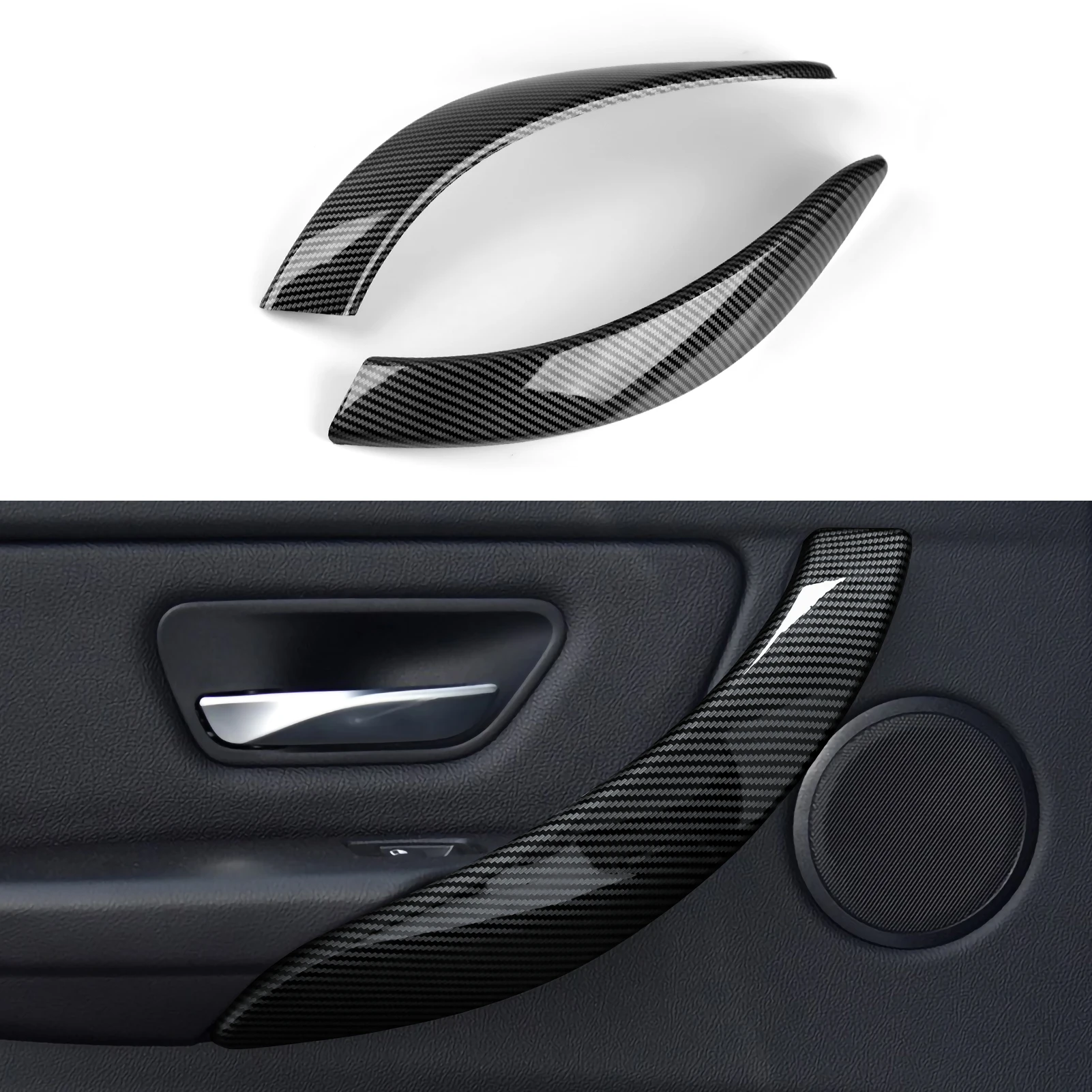 For BMW F30 F31 F34 3GT F32 F33 F36 (2012-2020) Door Handrail Panel Cover Car Trim Accessories, Carbon Fiber ABS Sticker