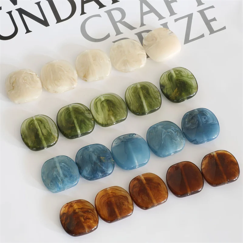 New arrived 50pcs/lot 22mm color print geometry irregular square shape resin straight hole beads diy jewelry garment accessory