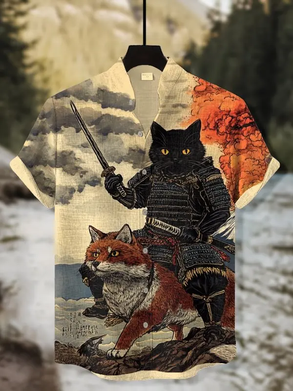 Men's Black Cat Cherry Blossom Japanese Art Shirts Trend 3D Print Casual Anime Shirts Summer Women Short Sleeve Blouse Beach Top