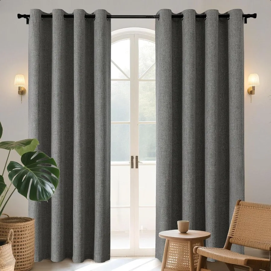 Cortinas opacas de 84 pulgadas de largo, 2 paneles, cortinas oscurantes para habitación Burg para dormitorio, 100 cortinas térmicas con textura negra Privac
