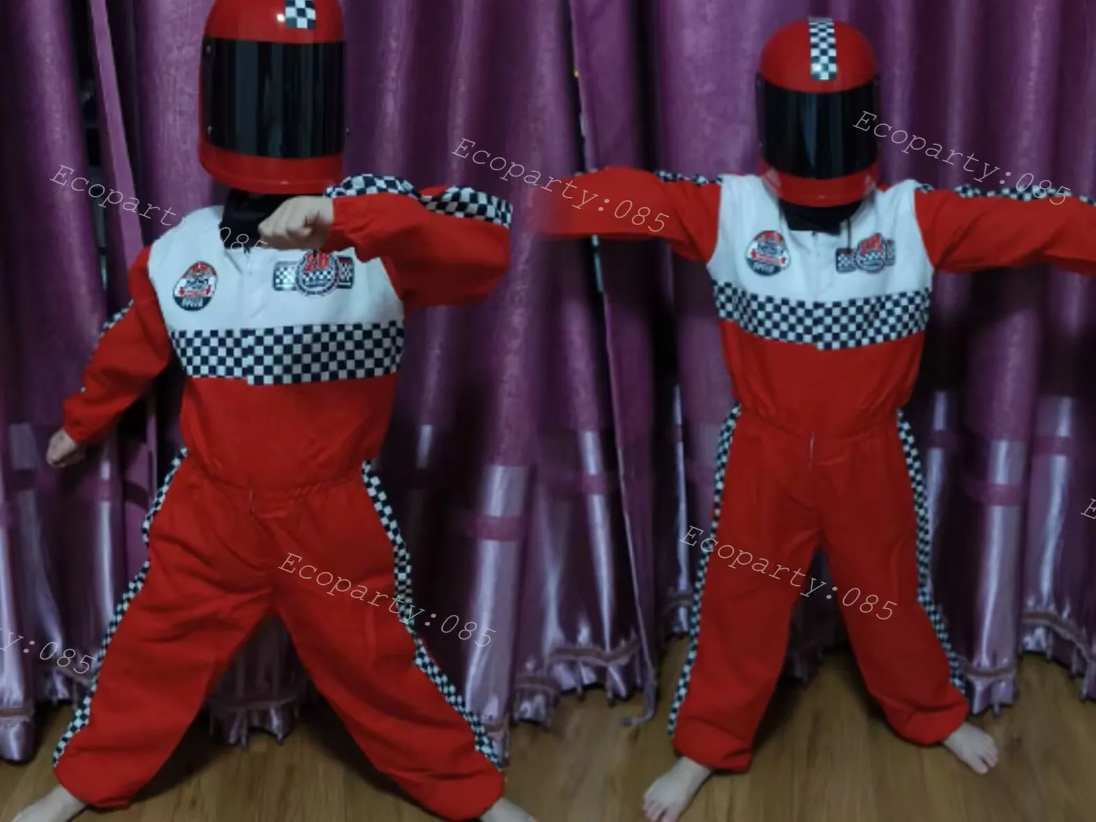 Halloween Costume Racing Suit Set for Kids Red Jumpsuit High Waisted Elasticized Fitted Clothing and Hat Gloves Toys Suits