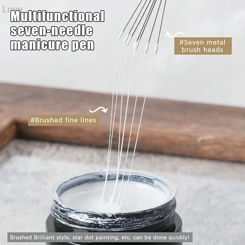[L & P] متعددة الوظائف مسمار الفن خط اللوحة 7 دبوس القلم انحناء مقبض من الفولاذ المقاوم للصدأ مسمار الأشعة فوق البنفسجية هلام فرش رسم أدوات مانيكير