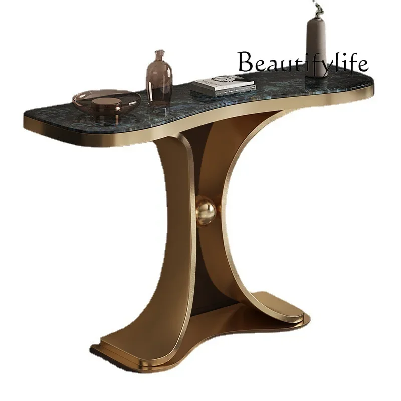 

LJYModern light luxury entrance cabinet foyer household entrance table stainless steel luxury stone end view table
