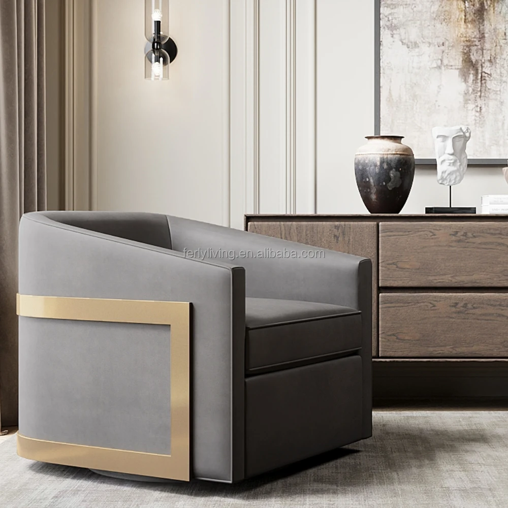 

Ferly Hot Sale Reginald Leather Swivel Chair - Oak Base Living Room Furniture Single Seat Sofa Chair