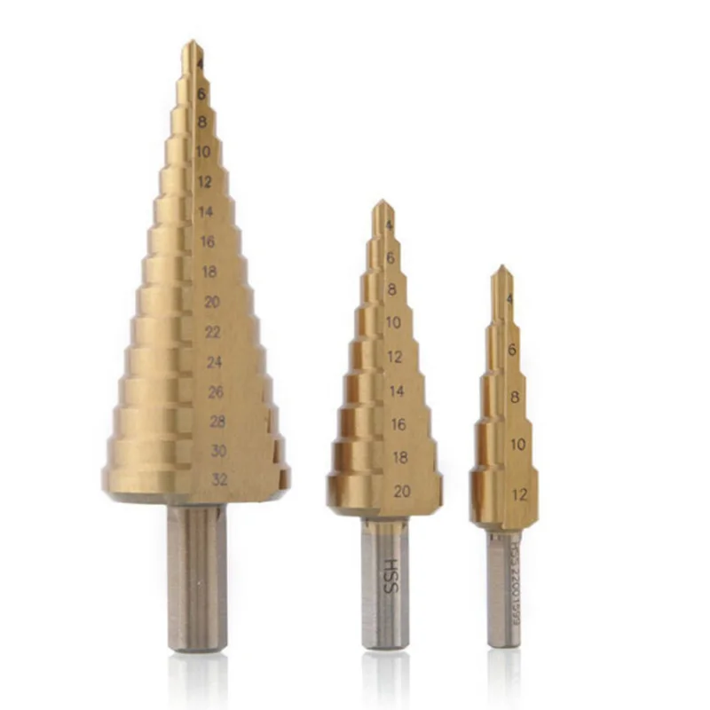 Step Drill Bit Set 3pcs Made of Heat Resistant HSS Steel for Extended Life When Drilling Metal Wood and Plastic