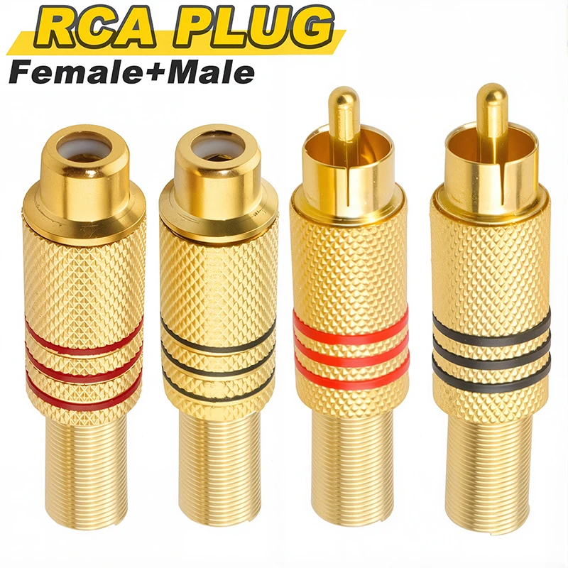 4PCS Gold RCA Plug Male Solder Audio Video Cable Adapter Connector Audio Speakers RCA Connectors Female Plug