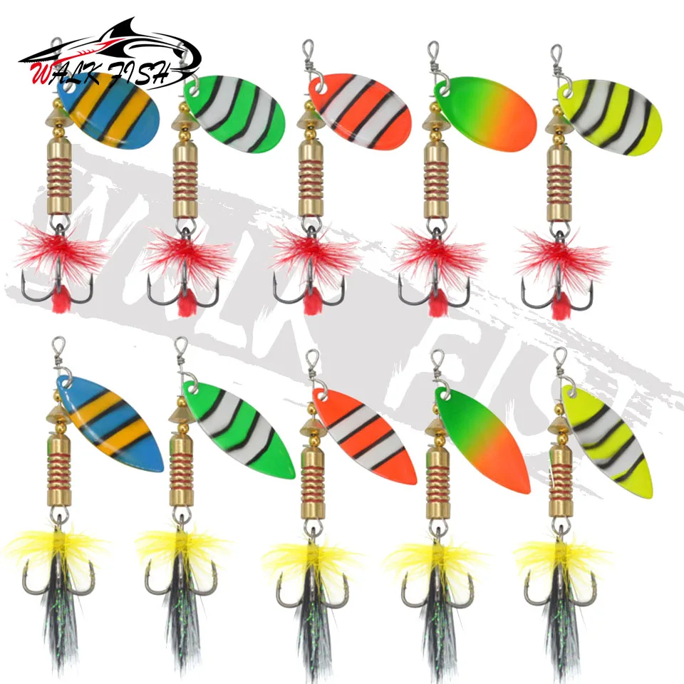 WALK FISH 1PCS Spinner Lure 6g Hard Bait Spoon Lure Feather Treble Hook Fishing Lure Crankbait Bass Lure Wobblers Pesca