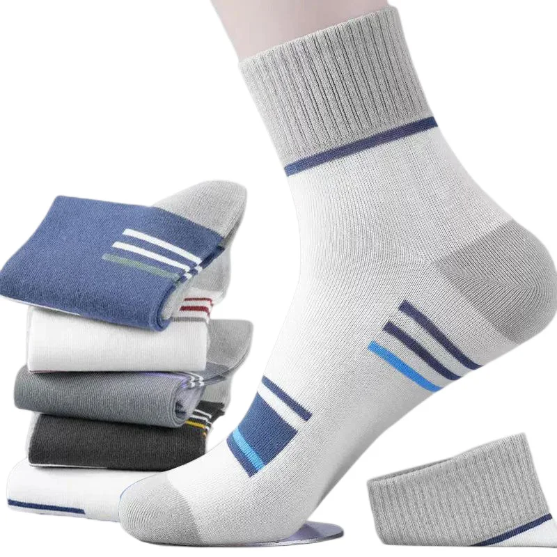 Men's Pure Cotton Socks Spring Striped Casual Socks Men's Anti-odor Antibacterial Business Socks High Quality Sports Socks